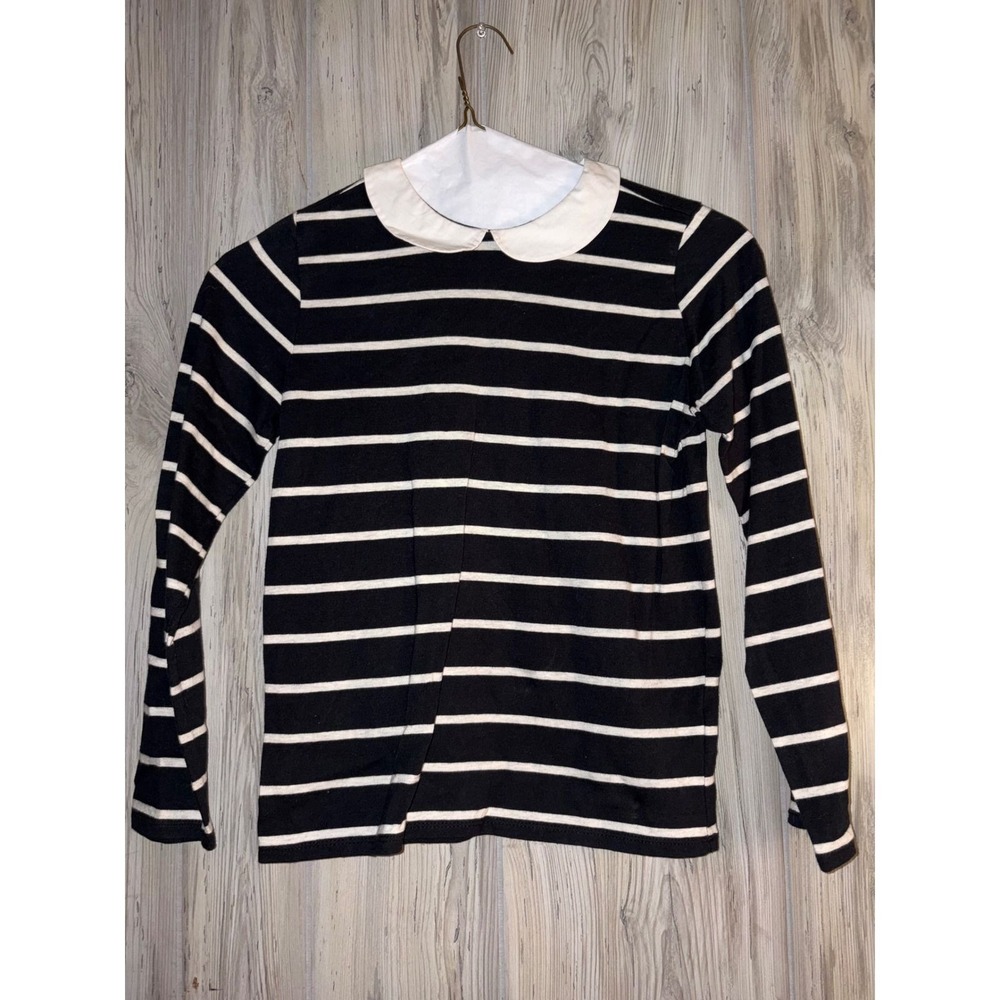 Forever 21 Girls Black White Striped Peter Pan Collar Zipper Back Top Size 13/14